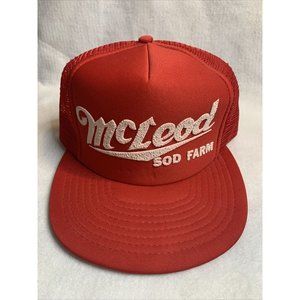 Mc Leod Sod Farm Puff Graphic Red Mesh Snap Back Mens Trucker Hat Vintage